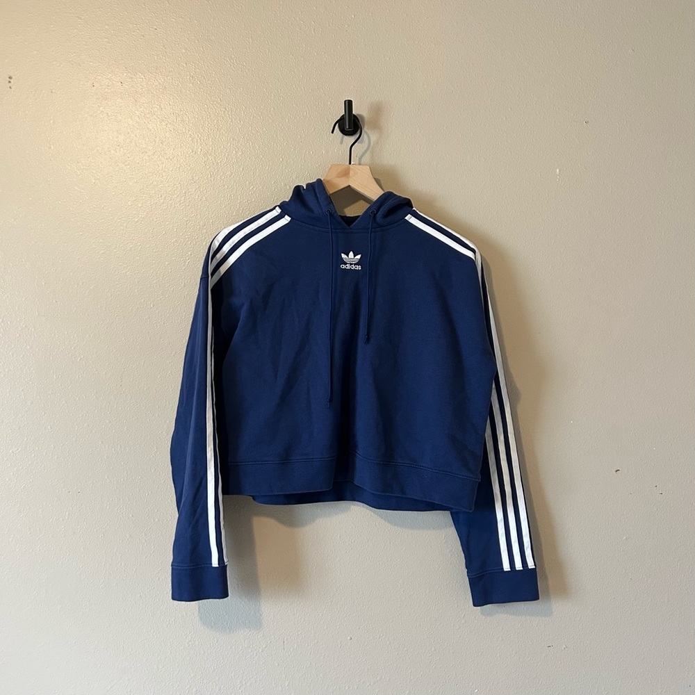 Adidas Navy Blue Cropped Hoodie XS - Preloved, Excellent Condition, Soft Cotton‎